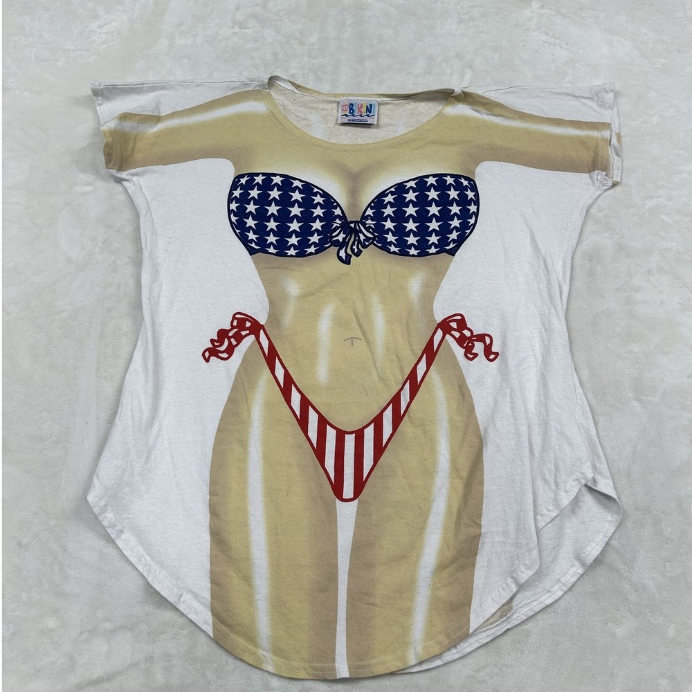 L.A. Imprints My Bikini Cover Up T-Shirt Womens OS White American Flag Graphic